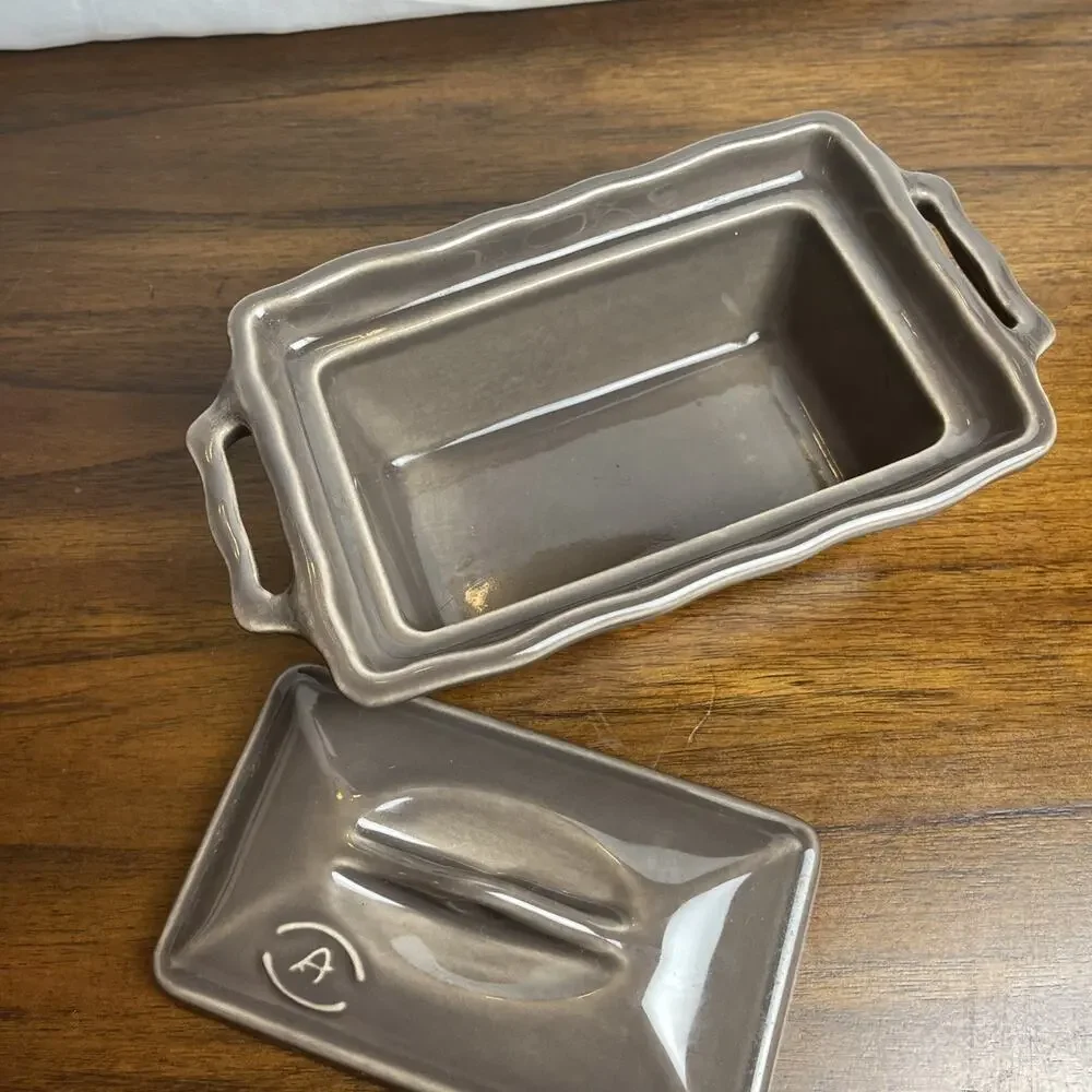 Appolia Gray Small Casserole Butter Dish With Lid Ceramic Bakeware From France